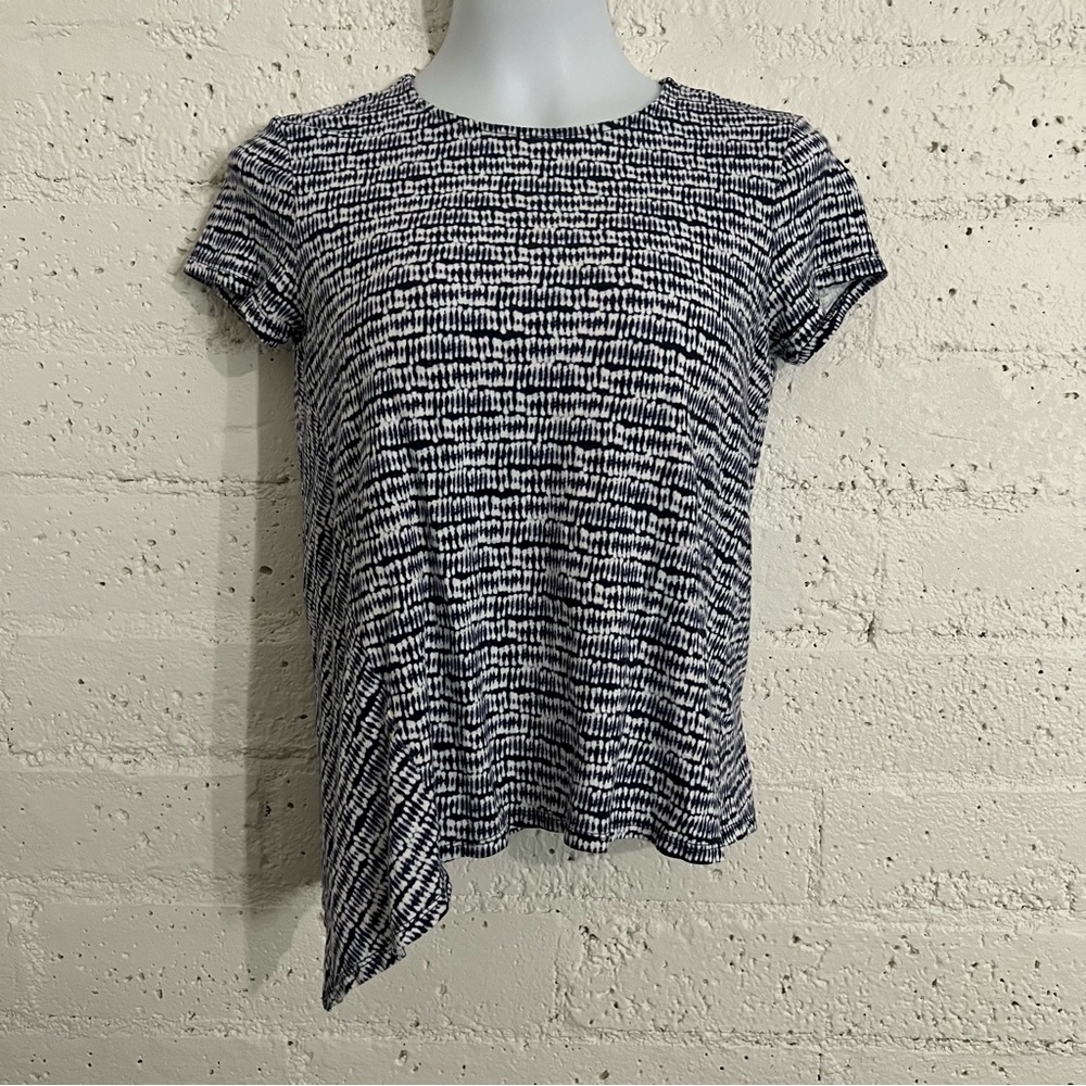 5/$25 J Jill Top XS Blue Purejill Seamed Asymmetric Tee Short Sleeve Linen Rayon